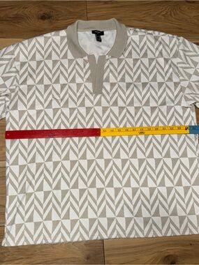 Forever 21 men Western Tribal Geo Print Off Cream Sexy Polo AsiaFit Box Fit 2 XL